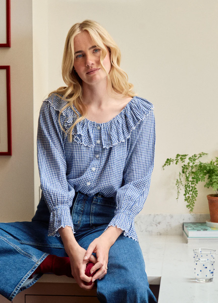 Pandora Blouse - Navy Gingham - Image 8